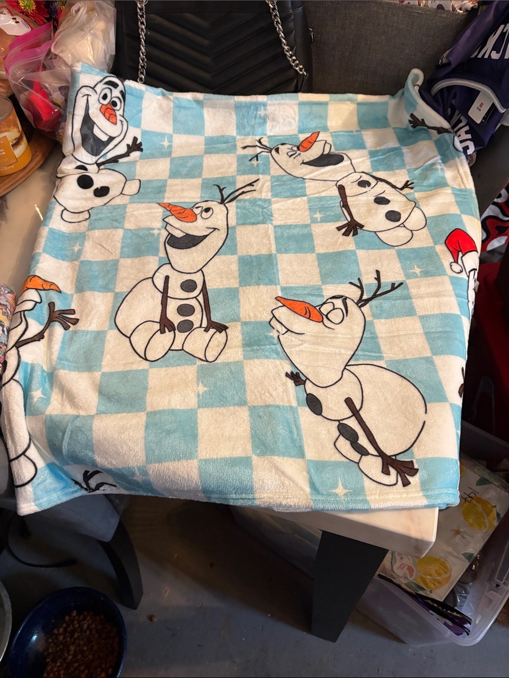BAMBOO Blue & White Checkered Olaf Fleece Throw Blanket